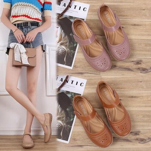 Flats Shoes Women Mujer 2021 New Summer Autumn Casual Black Brown Beige Shoes Womens Stitching Lightweight Velcro Mother Shoes