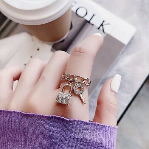 2021 New Arrival 14K Real Plated Lock Key Adjustable Rings For Women Zircon Wedding Rings