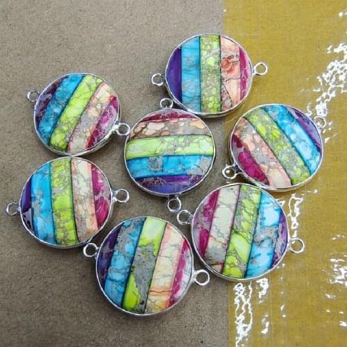 2PCS Womens Necklace Connectors Imperial Jasper Stone Size 20MM Golden And Silver Colors Coin Shape Top Fashion Natural Items