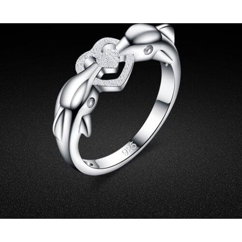 Fashion women 925 sterling silver ring Simple design Dolphin Kiss Silver Ring Solid Silver Ring Lady Fashion Jewelry best gift