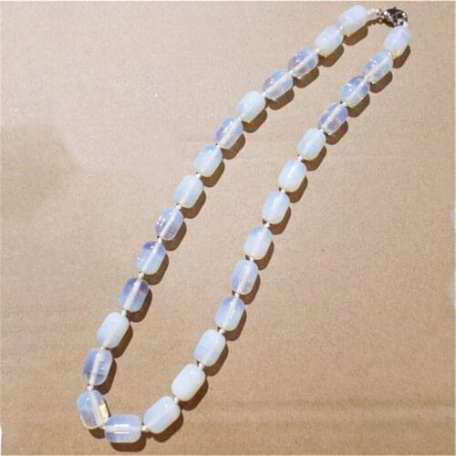 1 Strand/28Pcs 14x10mm Wholesale Fashion Jewelry White Opal DIY Barrel Shape Pendant Necklace Length 210mm S1086
