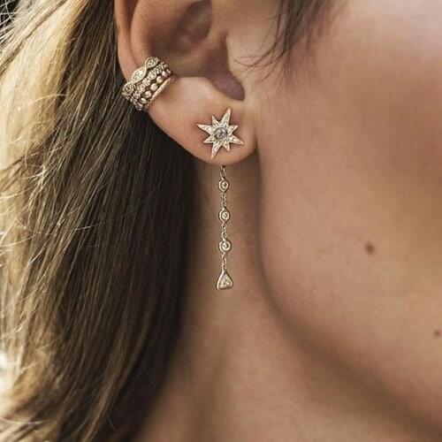 2019 new arrive front back elegant women jewelry star northstar sunburst studs AAA cz gold color earring