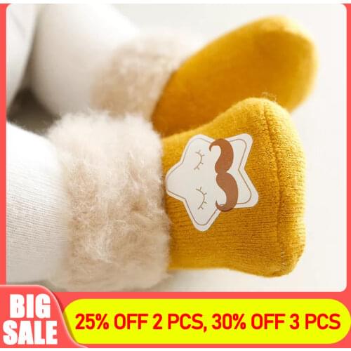3 Pairs Autumn Winter New Plus Velvet Thickened Baby Socks Cartoon High Tube Baby Socks 0-1-3-5 years old Childrens Socks