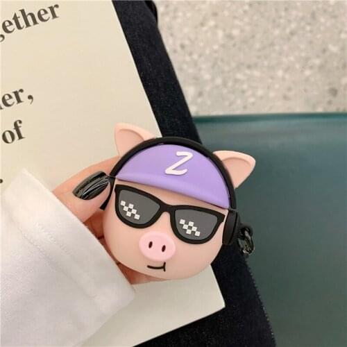 Hip hop pig 3d case for airpods 1 2 pro box cute animal soft silicone wireless bluetooth headset protect cover airpods funda
