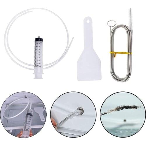 4Pcs/Set Refrigerator Drain Hole Clog Remover Portable Cleaning Dredge Tool Kit Cleaning Brush Syringe Hose Water Outlet Cleaner