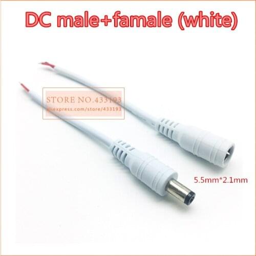 5Pair/LOT black/white 2.1*5.5mm DC Power jack Plug with 140mm Wire 12V RGB LED Strip Light Connector 5.5x2.1 mm Adapter