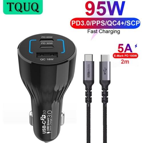 TQUQ 95W USB C Car Charger, PPS PD 65W 30W QC3.0 18W Super Fast Car Phone Laptop Charger Adapter Type C Quick Charge for MacBook