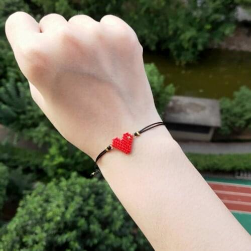 FAIRYWOO Sweet Heart Bracelet Women Fashion Jewelry Miyuki Bead Charm Bracelets Handmade Bohemia Rope Drawstring Dangle Bracelet