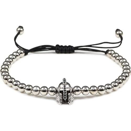 4mm Copper Beads Bracelets Knight Gladiator Helmet Handmade Adjustable Braided Bracelet For Men Women Gifts Jewelry Wholesale