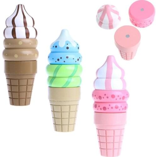 Wooden Food Magnetic Pretend Play Connected Ice Cream Children Kid Gift Toy Game
