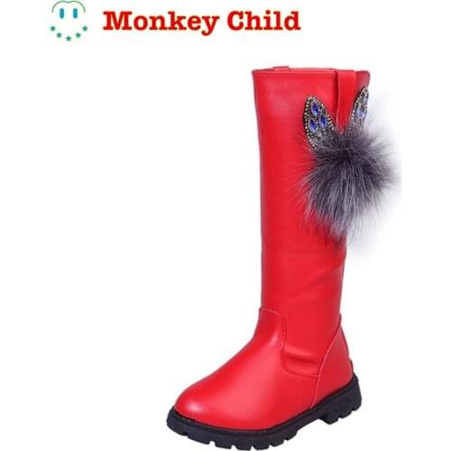 Children Knee Length Boots Plush Fur Girls Shoes Fashion Children Martin Boots 2021 Autumn Winter Princess Girls snow Boots