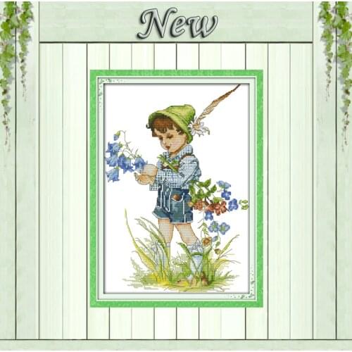 Childhood lovely boy decor paintings counted printed on canvas DMC 14CT 11CT Chinese Cross Stitch Needlework Sets Embroider kits