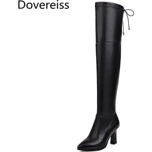 Dovereiss Fashion Womens Shoes Winter Sexy Elegant silver brown Stilettos heels Ladies Boots Over the knee boots Mature 31-46