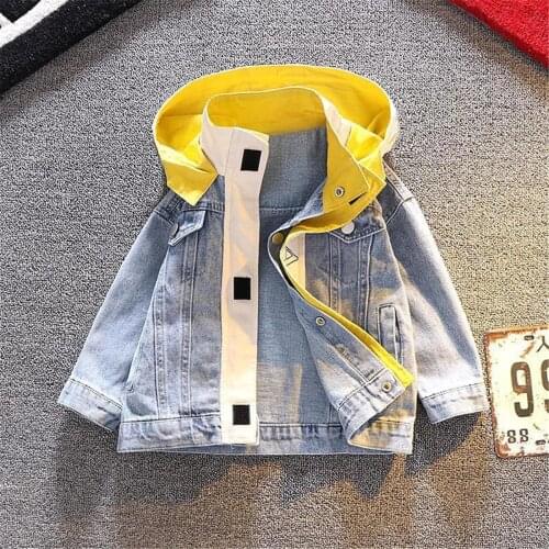 Jeans Jacket Boys with Hood Kids 2021 Autumn Brother Coat Denim Motorcycle Outfit Children Windbreaker Size 2 3 4 5 6 Years