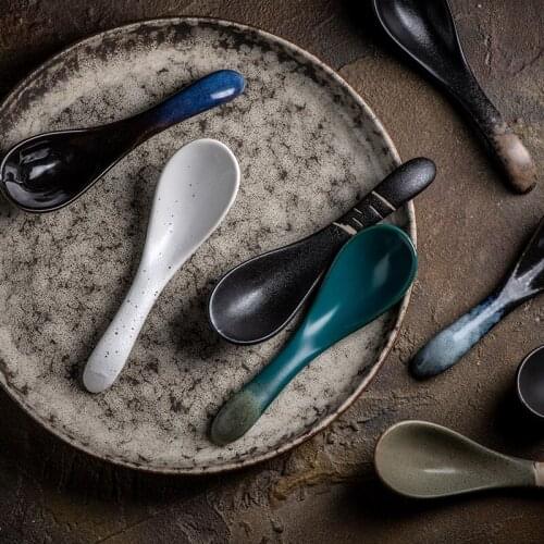 Chinese style Kiln random change texture ceramic soup spoon China porcelain spoon Tableware