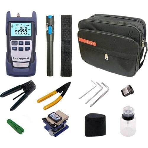 FTTH Fiber Optic Tool Kit 12pcs/set FC-6S Cleaver -70~+3dBm Power Meter 5km Laser pointe