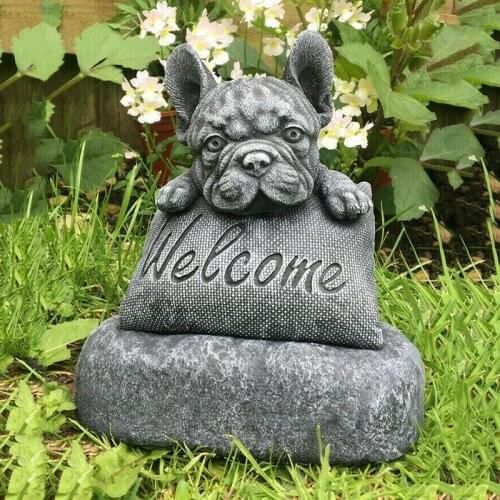 HOT French-Bulldog Statue Garden Decoration Welcome Sign Resin Craft Ornament Indoors Outdoors Sculpture