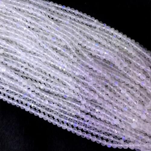 Natural Genuine Blue White Moonstone Faceted Small Round Loose Beads 2-4mm 15" 05408