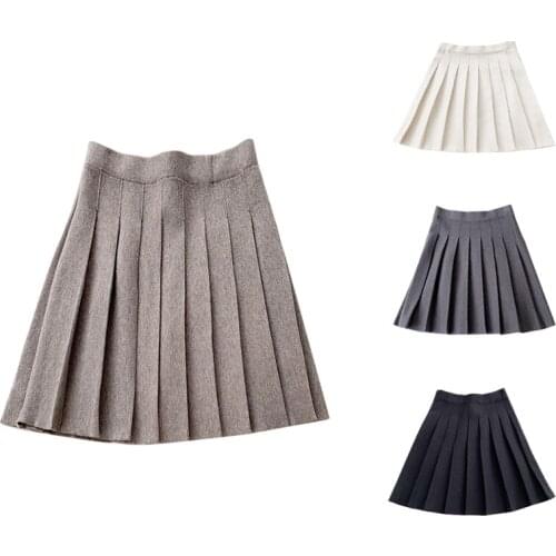 Kili Autumn Winter A-Line Thick Short Skirt Women Good Quality Cute Pleated Mini Skirt Female Elegant Knit Skirt