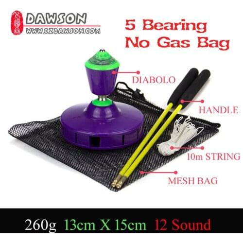 Chinese Kongzhu Red Green Purple Diabolo YOYO Set Packing Glass Fiber Sticks String Bag 5 Bearing No Gas Bag