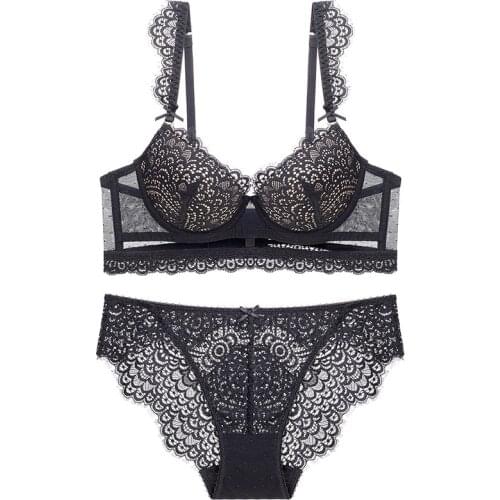 Sexy Lace Bra with Removable Straps Push Up Underwear Set Lingerie for Women Medium Padded Broadside White Black Red