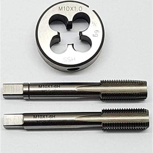 M10 x 1.00 Fine Thread Male Tap Tool Set Straight Grooved Wire Tap Round Die Hand Tool Accessories