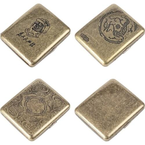 Retro Metal Cigarette Case with Gift Box Double Sided Spring Clip Open Pocket Storage Holder for 20 Regular Size Cigarettes