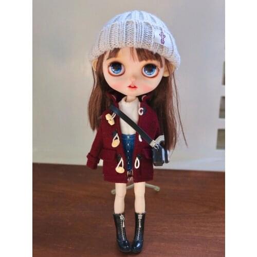 Fashion Blyth Woolen Coat Cute Horn Button Royal Blue Overcoat for Kurhn OB24 Azone 1/6 Dolls Clothes