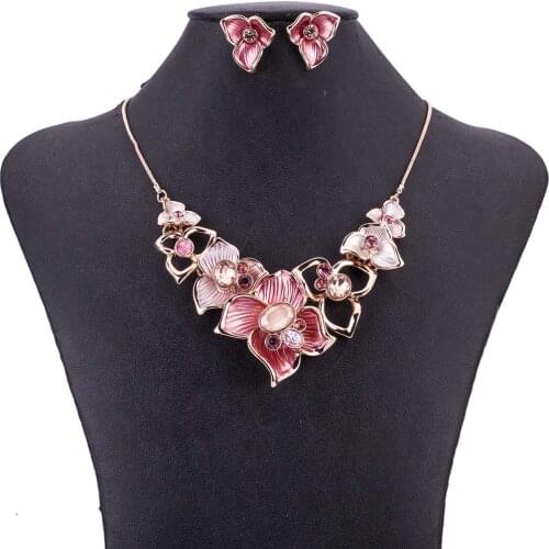 MS1505009 Fashion Jewelry Sets Rose Design Lead&Nickle Free Party Gifts High Quality Womans Necklace Earring Set Red Pendant