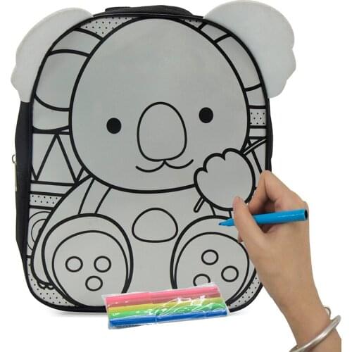 Cartoon Backpack Graffiti Schoolbag Childrens Lovely Schoolbag Kindergarten Schoolbag Childrens Gift Free FIve Watercolor Pen