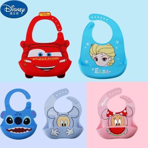 Disney Mickey Mouse Minnie Childrens Eating Bib Bib Super Soft Silicone Waterproof Meal Pocket Feeding Bib
