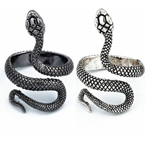 Latest European New Retro Punk Exaggerated Spirit Snake Ring Fashion Personality Stereoscopic Opening Adjustable Ring Jewelry