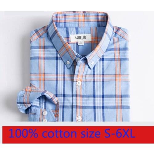 New Arrival Fashion 100% Cotton Men Long Sleeve Large Casual Shirts Plaid High Quality Mens Plus Size S -XL 2XL 3XL 4XL 5XL 6XL