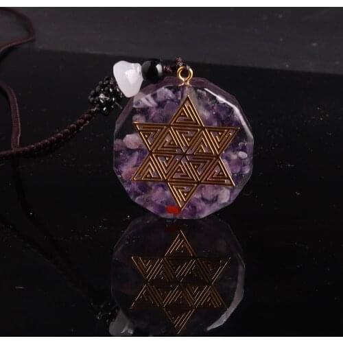 Orgone Energy Amethysts Natural Stone Necklace Pendants Druzy Reiki Healing Pendulum 35*35*10mm Handmade Jewelry Necklaces