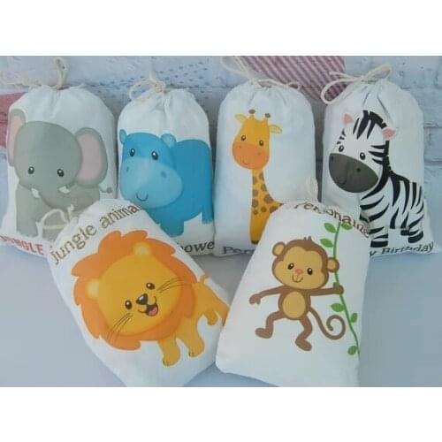 Personalize Jungle Animal kids birthday party gift favor bags, baby shower kids Jewelry gift Bags treats pouches packs