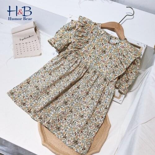 Humor Bear Girls Dress 2021 New summer Short Sleeve Princess Floarl Printed Fashion Party Dress KidsClothes