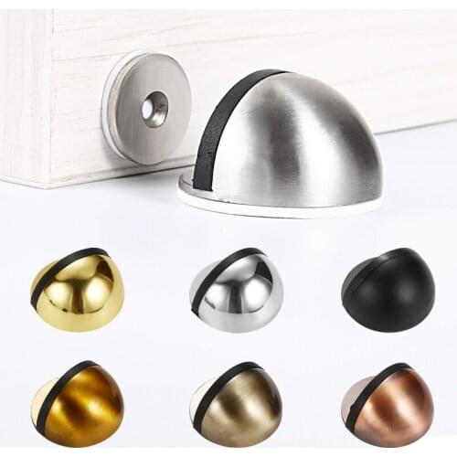 Zinc Alloy Rubber Door Stopper Non Punching Sticker Hidden Door Holder Catch Floor Mounted Nail-free Door Hardware High Quality