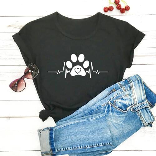 Dog Paw Heartbeat Dog Mom Shirt New Arrival 100%Cotton High Quality T Shirt Pet Lover Shirt Gift for dog owner Drop Shipping