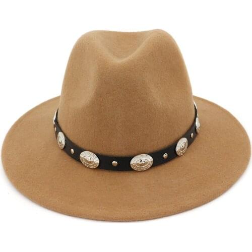 2019 Women Men Fedora Hat With Punk Belt Wide Brim Hat Wedding Hat Outdoor Travel Hat