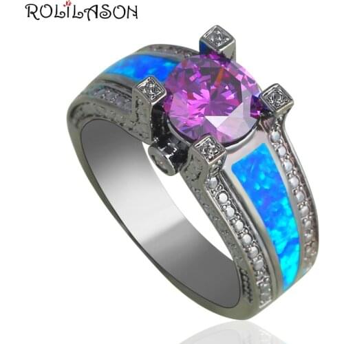 Special design Zircon Jewelry silver plated fashion jewelry Blue fire Opal Purple Crystal Rings USA SZ #5#6#7#8#9 OR728