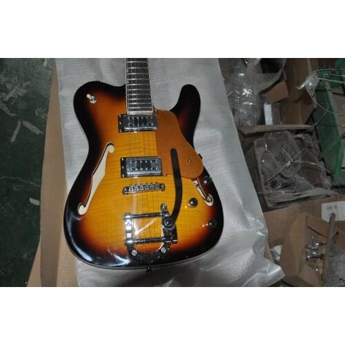 TL semi-hollow double F hole electric guitar with small rocker tiger pattern in stock 62