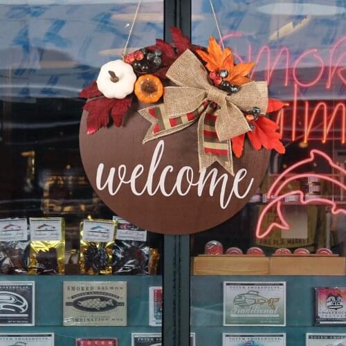 Halloween Ornament Welcome Board Door Hanger Tag Listed Wall Hanging Wooden House Number Thanksgiving Burlap Simulation Pumpkin