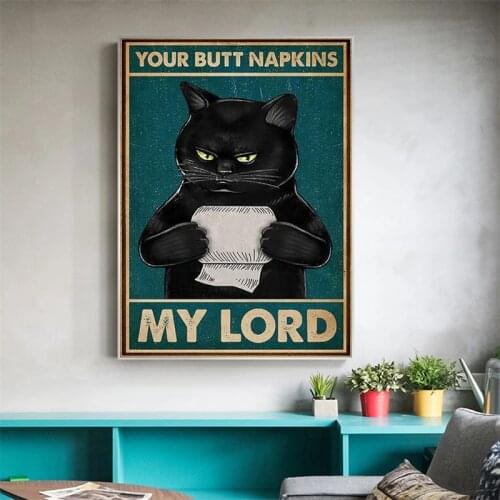 Vintage Spirit Black Cat Poster Hello Sweet Cheeks My Master Art Print Fun Bathroom Canvas Painting Home Decoration