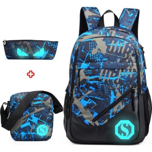 Waterproof oxford fabric boys school bags backpack for teenagers pencil case blue book bag boy one shoulder schoolbag backpack