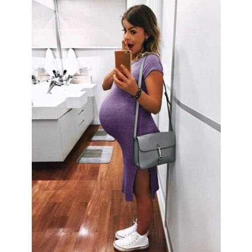 Maternity Mid-length Slit Skirt Knit Dress Solid Color Casual and Comfortable Maternity Wear Pregnancy Clothes