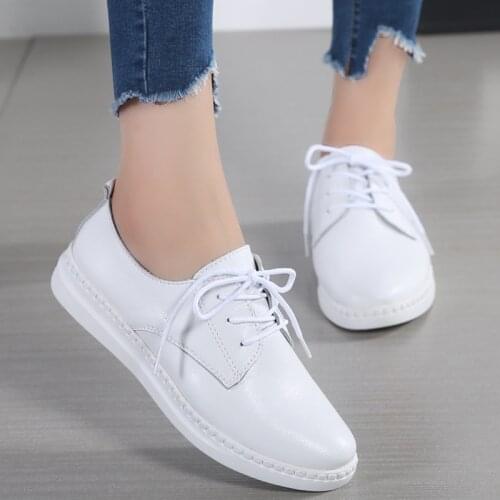 Womens New Lace-up Wedge Leather Soft Bottom Casual Students' Lace-up Korean Style Soft Bottom Skateboard Shoes Platform