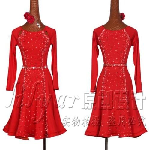 RedLatin Dance Dress Women Salsa Costumes High-end Custom Fluorescent Latin Dresses