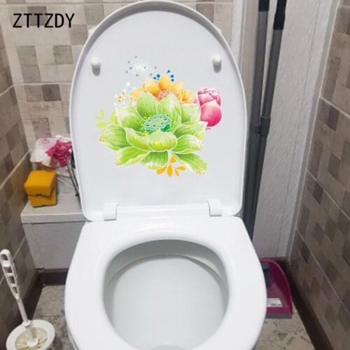 ZTTZDY 21.3*20.6CM Summer Fresh Lotus Bathroom Toilet Sticker Decor Home Room Wall Decals T2-0240