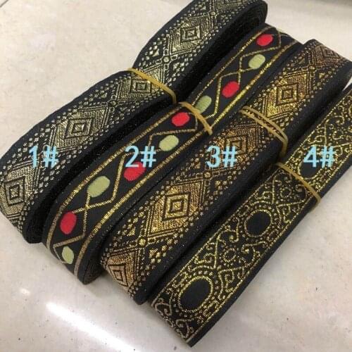 10yards/lots wide 2cm Woven Jacquard Ribbon gold geometry pattern for curtain and clothing accessory LS-2710