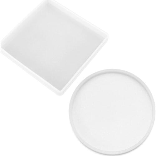 2 Pcs Round Square Coaster Crystal Epoxy Resin Mold Cup Mat Pad Silicone Mould AXYD